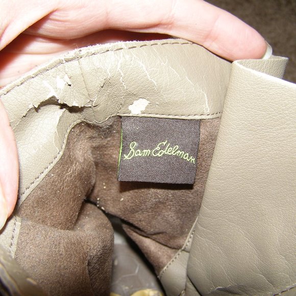 size 8.5 SAM EDELMAN Taupe/beige Leather Studded Biker Moto boots - Picture 9 of 15